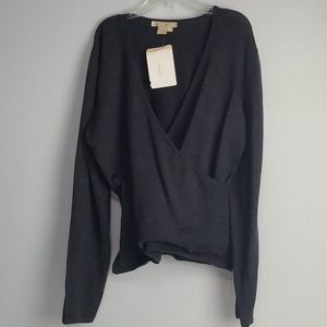 STUDIO 121 BLOUSE SWEATER MERINO WOOL CHARCOAL LONG SLEVEE M MADE IN ITALY